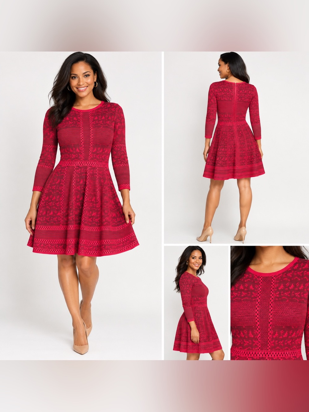 Gianni Bini Pink & Black Knit Fit & Flare Dress Size Large